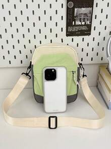 Children's Casual Colorblock Small Crossbody Bag, Lightweight Nylon Sling Bag, Minimalist Student Daily Phone Square Pouch - A - View 3