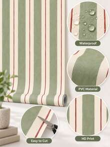 SUPSTICKER 1PC Vintage Stripe Half Wall Sticker Peel And Stick Removable DIY PVC Wall Decor For Living Room Bedroom Home Interior - 1PC - View 4