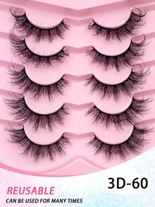 ENCHUW 5 Pairs Cross Fluffy Lashes Volume Fake Eyelash Strips Natural Look False Eyelashes - Black - View 4