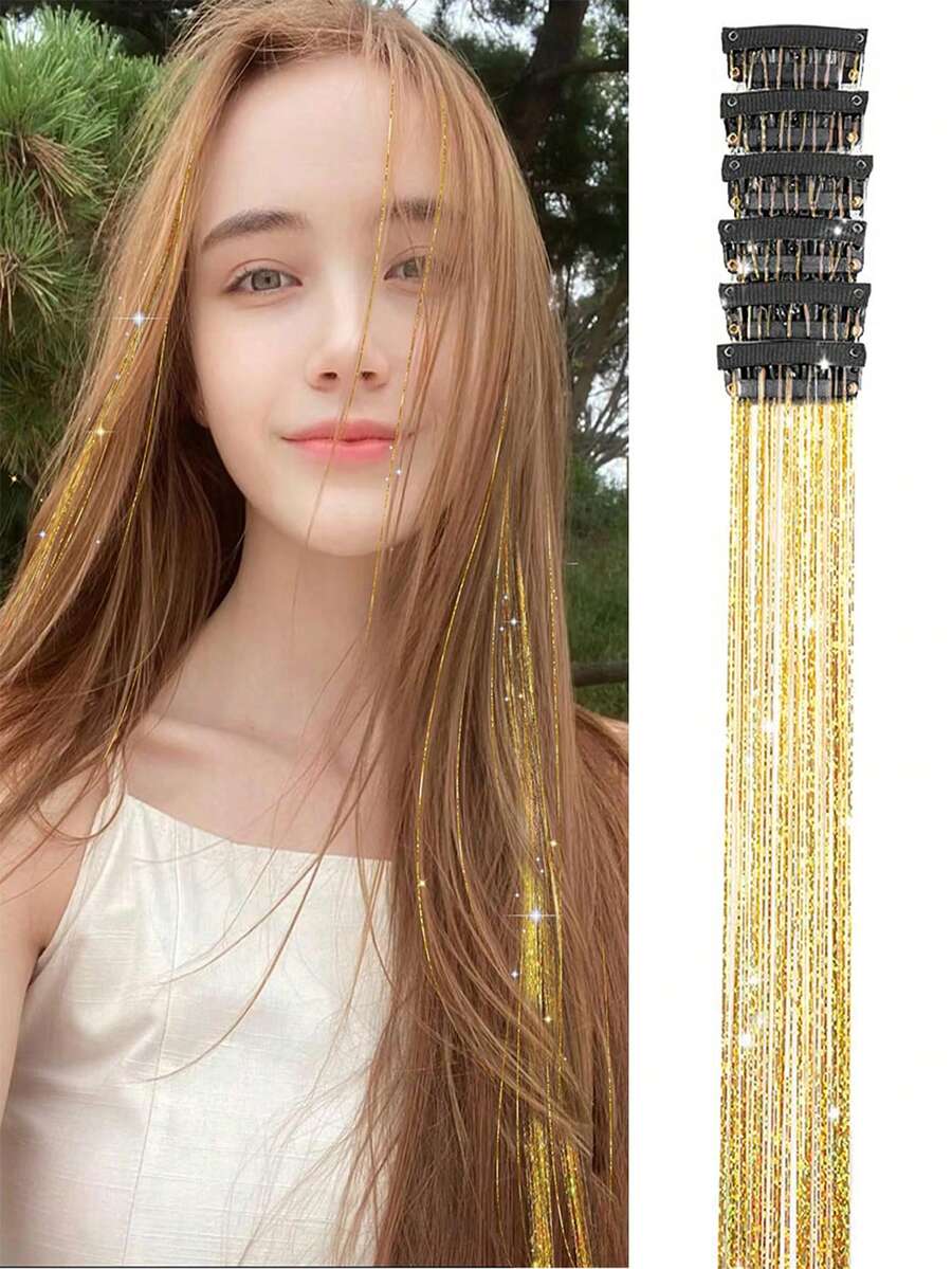 6/12pcs Glitter Hair Clips Extensions, Shiny Fairy Hair Clips, Women's Party Holiday Wedding Hair Accessories, Halloween, Y2K