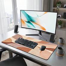 Beige And Brown Minimalist Pattern Extra Long Gaming Mouse Pad And Desk Mat Set, Non-Slip Durable Rubber Base, Smooth Surface, Suitable For Computer Laptop Office Home, Abstract Art Decor, Back To School Supplies - A - View 4