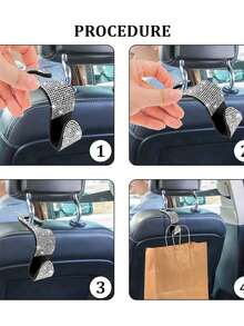 2pcs Car Seat Hooks Shiny Crystal Headrest Hooks, Car Rear Seat Hooks Back Row Hooks For Wallet Handbag Clothing Grocery Bag, Shiny Rhinestone Car Rear Seat Headrest Hook & Car Wallet Holder - A - View 11