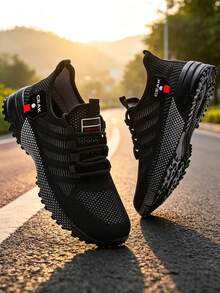 Men's Plus Size Casual Breathable Sports Running Shoes Outdoor Fashion Solid Color Lightweight Training Sneakers - Solid Black - View 4