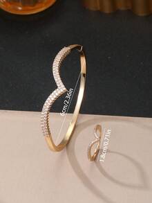 1 Set V-Shaped Cubic Zirconia Women's Bracelet & Ring Set, Gold/Silver Color Optional, Suitable For Banquet And Party Wear - Arrow SZ - View 5