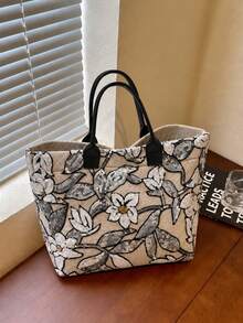 Women's Floral Sequin Embroidered Tote Bag Large Capacity Handbag - Multicolor - View 10