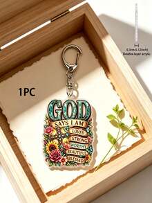 2D Flat "God Said I Am" Floral Cross Acrylic Keychain, Christian Religious Pendant Key Chain, Inspirational Faith Bag Charm, Holiday Birthday Gift For Believer Friends - Multicolor - View 8