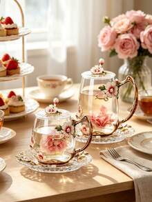 1 Set (1 Cup, 1 Spoon) Daisy Coffee Cup, Water Glass, Ceramic Spoon, Breakfast Milk And Juice Cup (No Lid) - Multicolor - View 4