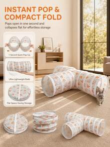 Rabbit Tunnel, Collapsible 3-Way Bunny Play Tunnel Tube With Cute Carrot Print, Interactive Foldable Peek Hole Small Animal Activity Maze Toy With Hanging Ball, Indoor Hideout Exercise Channel For Rabbits, Guinea Pigs, Ferrets - A-1PCS - View 4