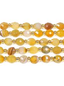 1 Strand Natural Stripe Agate Stone Beads 5x6mm Faceted Oval Shape Beads Loose Spacer Beads For Jewelry Making Accessories - Yellow - View 2