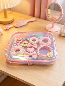 1Pc/3Pcs Pink Laser Transparent Portable Storage Pouch, Girls Kids Hairpin Hair Clip Hair Accessory Organizer Bag,Baby Stuff,Room Essentials - Multicolor - View 6