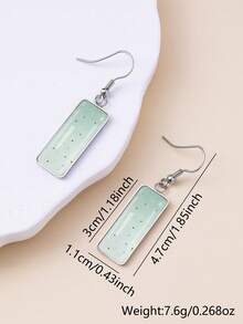 YUJUGLOW 1 Pair Dreamy Healing Style Mint Green Base With Starlight Pattern 316 Stainless Steel Long Bar Earrings Suitable For Women's Daily Wear - Mint Green - View 4