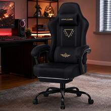 Fabric Gaming Chair With Footrest, Ergonomic Computer Desk Chair With Pocket Spring Cushion Home Office High Back Lumbar Support Heavy Duty Wide - Black - View 10
