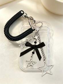 Scalable Star Card Holder Keychain, Durable Transparent Id Card Holder Set, With Detachable And Wiping Sliding Cover, Paired With Star Bow Decoration - Multicolor - View 2