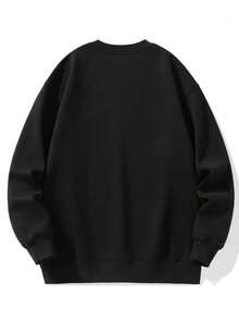 Women's Fashion Autumn/Winter Loose Casual Versatile Letter Print Pattern Crew Neck Sweatshirt - Black - View 8