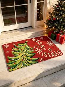 1pc Christmas Tree & Flower Snowflake Pattern Red Entryway Mat, Door Mat, Small Rug, Welcome Mat, Carpet, Floor Mat, Outdoor Door Mat, Kitchen Rug, Home Decor, Front Door Mat, Area Rug, Outdoor Mat, Home Decor, Area Carpet, Garden Rug, Washable Carpet - Multicolor - View 5