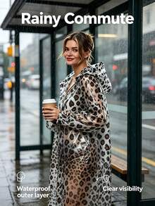 Leopard Print Transparent Hooded Raincoat, Long Length Design Covers Full Body, Effectively Resists Heavy Rain. Leopard Print Design Breaks Traditional Raincoat Dullness, Combines Practicality And Fashion. Built-In Hood Design, Comprehensive Protection, Semi-Transparent Material Lightweight And Not Heavy. Excellent Waterproof Performance Of Fabric, Suitable For Daily Commute, Outdoor Walks, Short Trips - Multi-color - View 3
