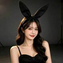 1pc Halloween Satin Personalized Holiday Party Rabbit Ear Headband, Suitable For Holiday Dress Up - Black - View 5