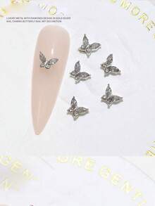 10pcs Mini Metal Rhinestone Butterfly Nail Decorations 3D Pink Champagne White Rhinestone Nail Decorations, Suitable For Acrylic Nails And Short Nails, Nail Decorations And Jewelry Making Butterfly DIY Nail Supplies - Multicolor - View 7