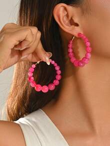 1 Pair Personalized Large Hoop Earrings With 4-Color Gradient Acrylic Beads, Bohemian Style For Women, Suitable For Summer Beach Party And Daily Wear, Aesthetic Jewelry Gift For Her - Hoop Earrings - View 8