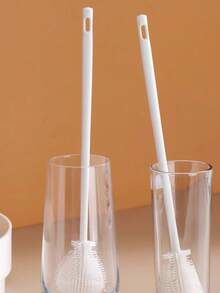 2pcs Long Handle Folding Cup Brush With Hook, Detachable Crevice Cleaning Brush, Multi-Function Small Cleaning Brush For Insulated Cups, Glass Cups, Blenders, Water Bottles - White - View 2