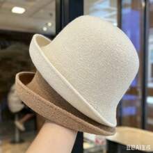 1件 2024秋冬新款女款優雅捲邊水桶帽，英倫風，修飾臉型顯瘦設計 - 純色捲邊 - 查看 12