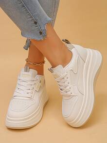 Women's Fashion Thick Sole Athletic Shoes Lace-Up Versatile Casual Sneakers - Apricot - View 6