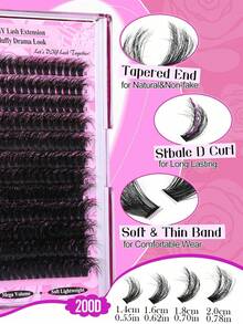 YIDUO 200D Mega Volume Lash Clusters D Curl Fluffy Wispy DIY Lash Extension Mixed Length 14‑20mm Soft Thin Band Individual Cluster Lashes Reusable Dramatic Look For Halloween Party Wedding Daily Eye Makeup For Beginner - D - View 4