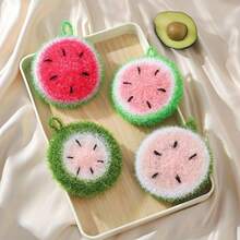 4pcs Watermelon Pattern Dish Brushes & Dish Cloths, Thick Round Dish Scrubbers - Random Color - Multiple Styles - View 5