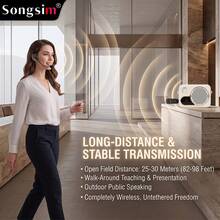 Songsim 無線麥克風耳機，專業 2.4G 頭戴式麥克風，耳機與手持二合一，160英尺 (50公尺) 有效範圍，便捷音量控制，擴音器，兼容 3.5mm/6.35mm 麥克風接口，即插即用，適用於教學、會議、播客、遊戲、表演 - 查看 6