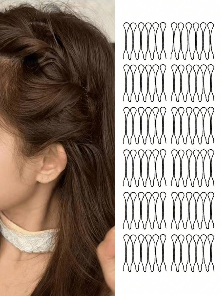 24pcs/12pcs/1pc Black Metal Wavy Hair Clips, Non-Slip Hair Clips For Women, Suitable For Thick, Fine, Curly And Straight Hair Styling Accessories - Black - View 1