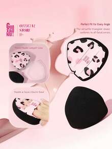 GUOXIAONIU 1Pc Leopard Print Makeup Sponge, Large Round‑Pointed Design, Ultra Soft Skin‑Friendly, Wet & Dry Dual‑Use, Full Coverage Concealer For Foundation & Setting Powder, With Storage Case, Portable Exquisite Gift Cosmetic Tool - Leopard Print - View 7