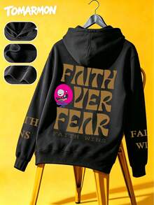 TOMARMON Pullover Sweatshirt FAITH OVER FEAR Slogan Funny Cartoon Graphic Print Long Sleeve Top Loose Fit Spring Autumn Winter Daily Wear Versatile Kids Top - Black - View 3