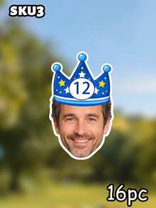 8/16/24pc Personalized Crown Party Hat Face Banner,Custom Photo Face Bunting Garland,Birthday Party Decorations, Custom Face Banner, Face Garlands,Milestone Birthday Party Decor,Home Decor - Multicolor - View 18