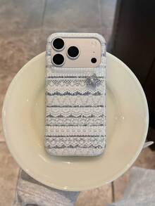 Autumn/Winter Ins Premium Fair Isle Rhinestone Star Design Phone Case Compatible With Iphone 18 Pro Max, 17 Pro, 16, 15 Pro, New Women's Fashion Korean Style Shockproof Protective Cover - Multicolor - View 5
