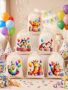 Set 6 Tas Hadiah Hewan Lucu Cat Air - Cocok untuk Wanita, Pria, Teman, Keluarga, Rekan Kerja - Karakter Hewan Menggemaskan, Warna Cerah - MultiWarna - View 3