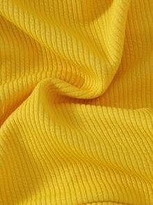 2pcs Baby Girl Casual Cute 3D Knit Flower Yellow Ribbed Ribbed Top And Flared Long Pants Set, Thin Spring/Autumn - Yellow - View 5