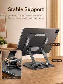 1pc Tablet And Smartphone Desktop Stand, Featuring 360° Rotating Base, Hollow Design And Wide Stable Base; Provides Secure Grip, Suitable For Various Tablets And Phones, With Multi-Functional Installation Capability And Multi-Angle Adjustability - Multicolor - View 4