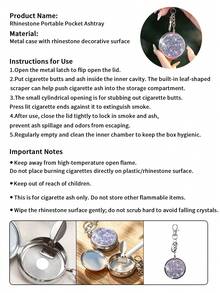 BLBLBL 1pc Multi-Color Shiny Cute Luxury Portable Sealed Round Flip Lid Metal Body Mini Ashtray With Keychain, Made Of A-Grade Artificial Rhinestones, Suitable For Daily Use Hanging On Bags And Keychains - Diamond Version - View 7