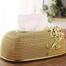 1pc Gold European Court Rose Embossed Dining Table Tissue Storage Box Bohemian Style Living Room Kitchen Bathroom Romantic Decorative Tissue Box Ornament, Suitable For Clubs, Restaurants, Hotels, Tea Houses, Parties, Dormitories, Cafeterias, Bars - Gold - View 5