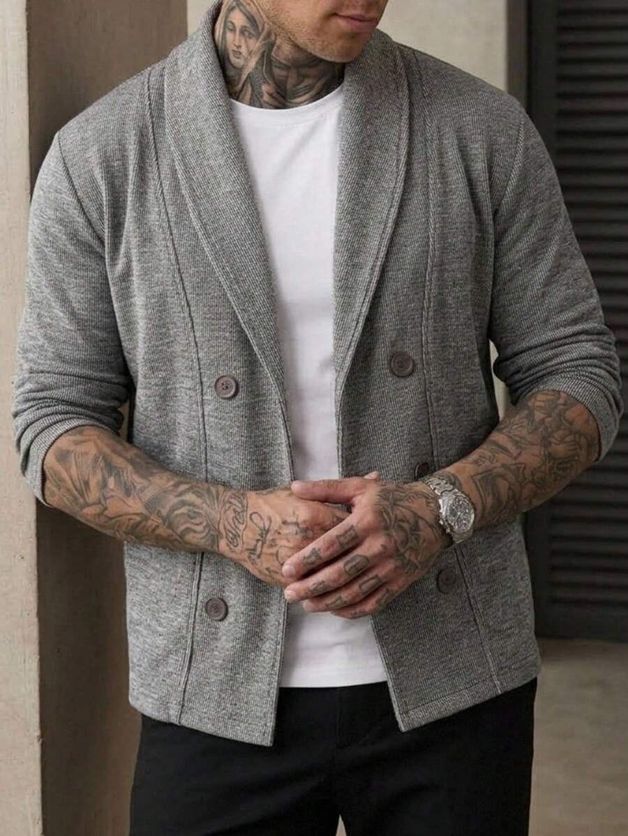 Men's Casual Double-Breasted Cardigan, Autumn/Winter - Black - View 1