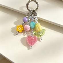 Colorful Beaded Heart Tulip Keychain Pendant, Sweet Handmade Flower Charm, Exquisite Shiny Bead Decoration, Phone Charm, Backpack Bag Car Key Accessory, Gift For Girls And Students - Multicolor - View 2