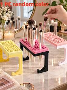 1PC Random Color Silicone Makeup Brush Holder & Drying Rack, Multi-Size Cosmetic Brush Organizer Stand For Makeup, Nail Art & Painting Brushes, Space-Saving Vanity Storage For Bathroom, Bedroom & Dressing Table - Multicolor - View 9