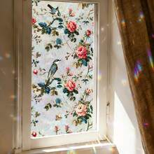 Ins French Vintage Bird & Rose Static Cling Window Film, Privacy Protection Sticker, No Glue, UV Protection, Sunshade & Heat Insulation, Bathroom Frosted Glass Sticker, Home Decor - Pastoral Bird Song Window Sticker - View 9