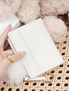 Adorned With A Delicate Pom-Pom, Ladies' Fashion Coin Wallet Zipper Folding Button Short Wallet With Small Wrist Circle Decoration, Daily Commuting - Lilac Purple - View 17