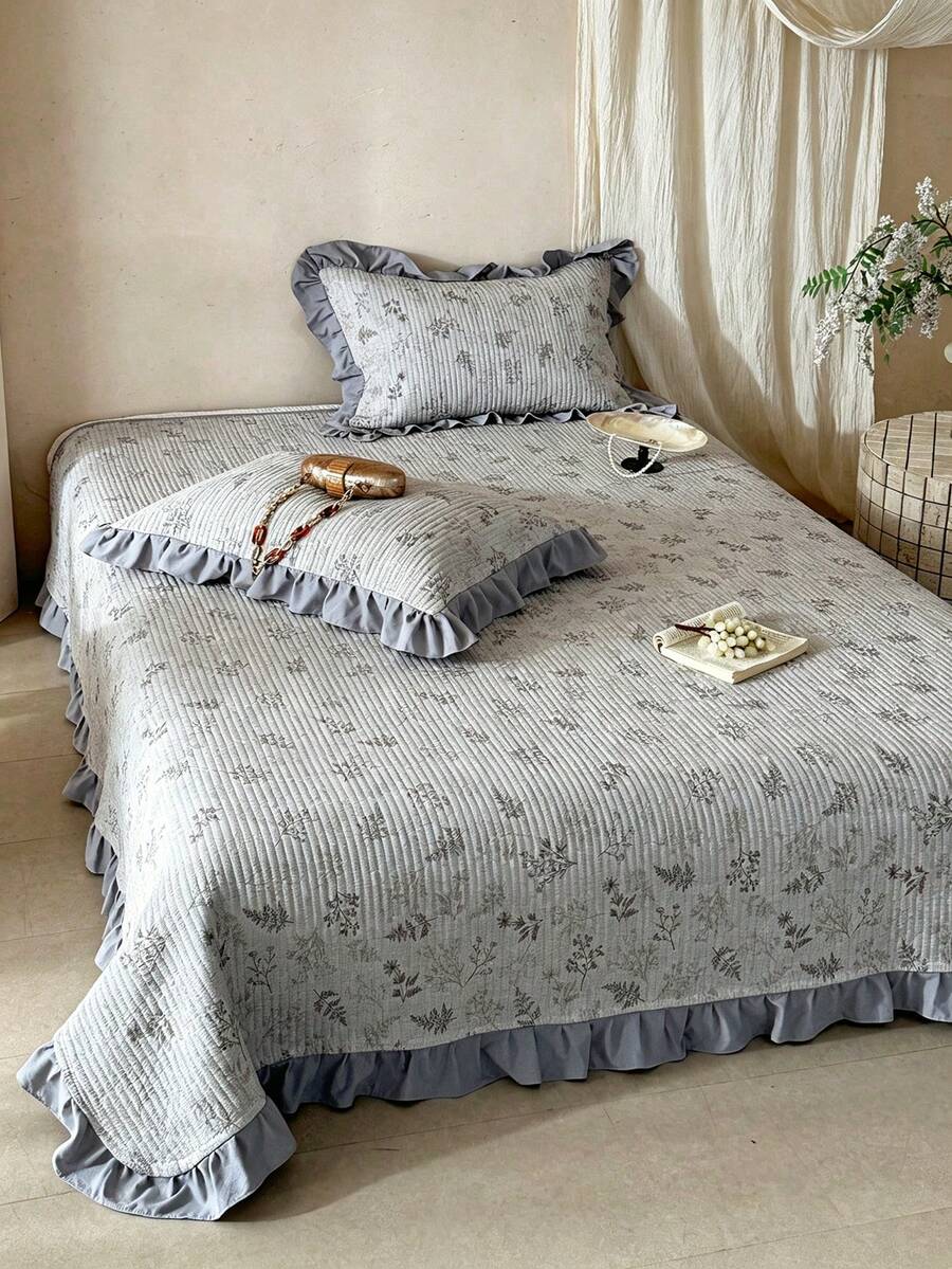 Set Sprei dan Sarung Bantal Abu-abu Berumbai 2/3 pcs, Gaya Pedesaan Prancis dengan Motif Bunga, Lembut dan Bernapas, Dapat Dicuci dengan Mesin, Cocok untuk Semua Musim, Ukuran Twin/Full/Queen/King, Dekorasi Rumah, Hadiah yang Bagus (Sprei + 1/2 Sarung Bantal)