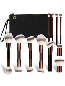 11pcs Makeup Brush Set With PU Storage Bag, Multiple Dual-Head Face Brushes, Dual-Color Gradient Bristles, Skin-Friendly And Non-Irritating, Even Powder Pickup And Low Flying Powder, Convenient Storage And Organization, Suitable For Date Makeup, Business Travel And Touch-Ups - Multicolor - View 14