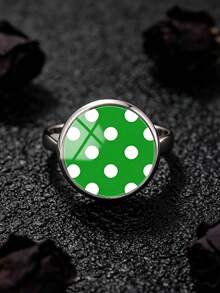 YUJUGLOW 1PC Adjustable Minimalist Cartoon Polka Dot Pattern With 316 Stainless Steel Round Open Ring, Suitable For Women's Daily Wear - Green - View 2
