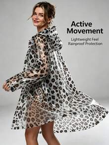 Leopard Print Transparent Hooded Raincoat, Long Length Design Covers Full Body, Effectively Resists Heavy Rain. Leopard Print Design Breaks Traditional Raincoat Dullness, Combines Practicality And Fashion. Built-In Hood Design, Comprehensive Protection, Semi-Transparent Material Lightweight And Not Heavy. Excellent Waterproof Performance Of Fabric, Suitable For Daily Commute, Outdoor Walks, Short Trips - Multi-color - View 4