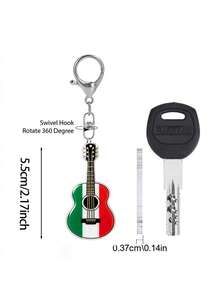 2d Flat, Mexican National Flag Classic Guitar And Bass Patterned Acrylic Pendant,Archie Mariachi Pride Keychain, For Music Instrument Enthusiasts - Multicolor - View 7