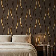 1 Roll 20.87in Wide Non-Self-Adhesive Wallpaper Suitable For Bedroom & Living Room - Glue-Free Removable Peel & Stick PVC Film With Wavy Pattern, Install/Remove, For Renters,Wallpaper For Bedroom Concrete Walls, For DIY Home Renovation Wall Sticker - Stripe - View 4